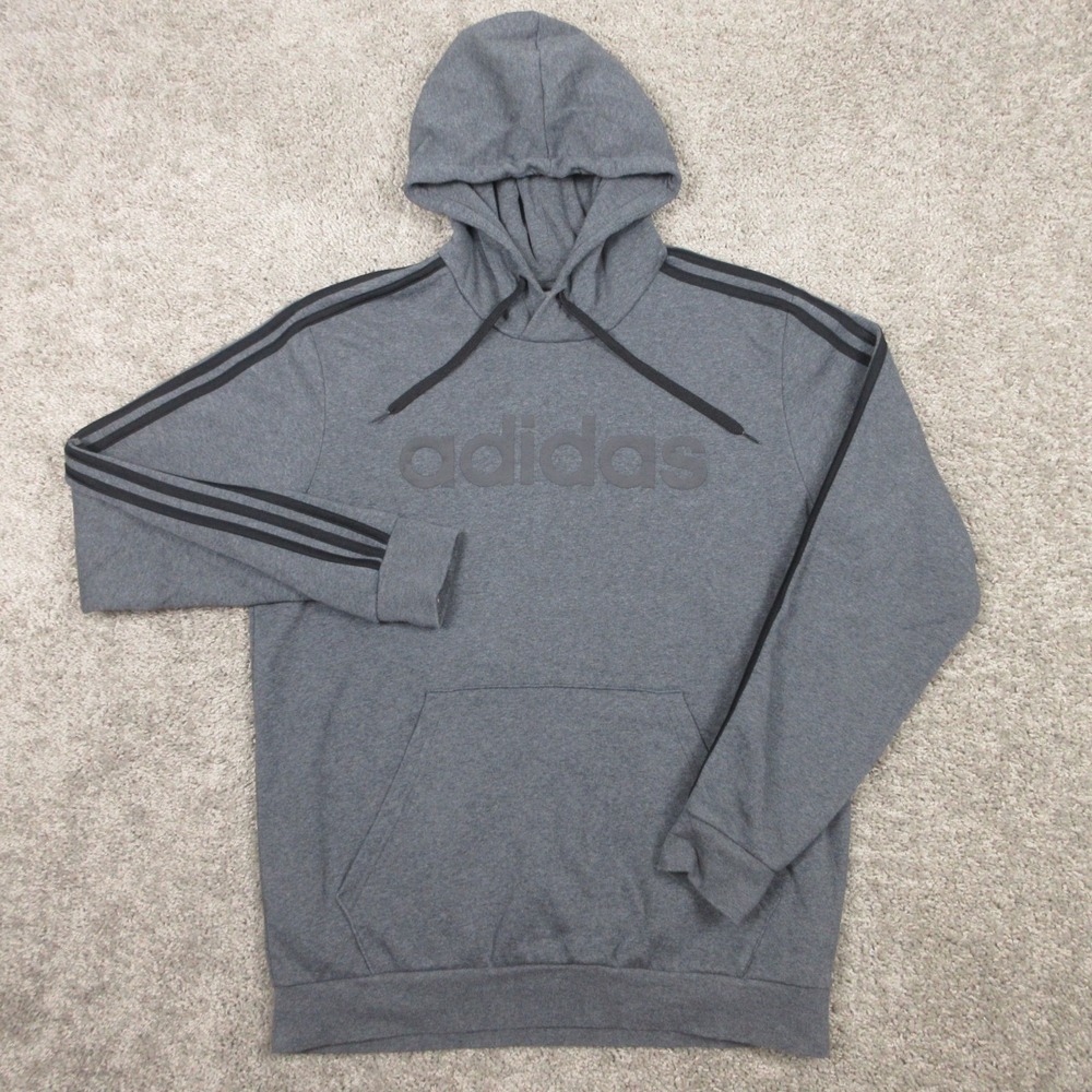 Adidas Sweater‎ Mens Large Gray Fleece Spell Out Pullover Hoodie Sweatshirt